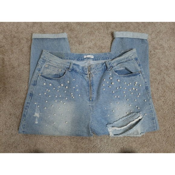 Liquor N Poker Curve Denim Blue Crop Mom Jeans 18 - Picture 11 of 12